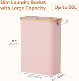 Lifewit 50L Slim Laundry Basket with Lid Pink Narrow Folding 4 Rods view 3