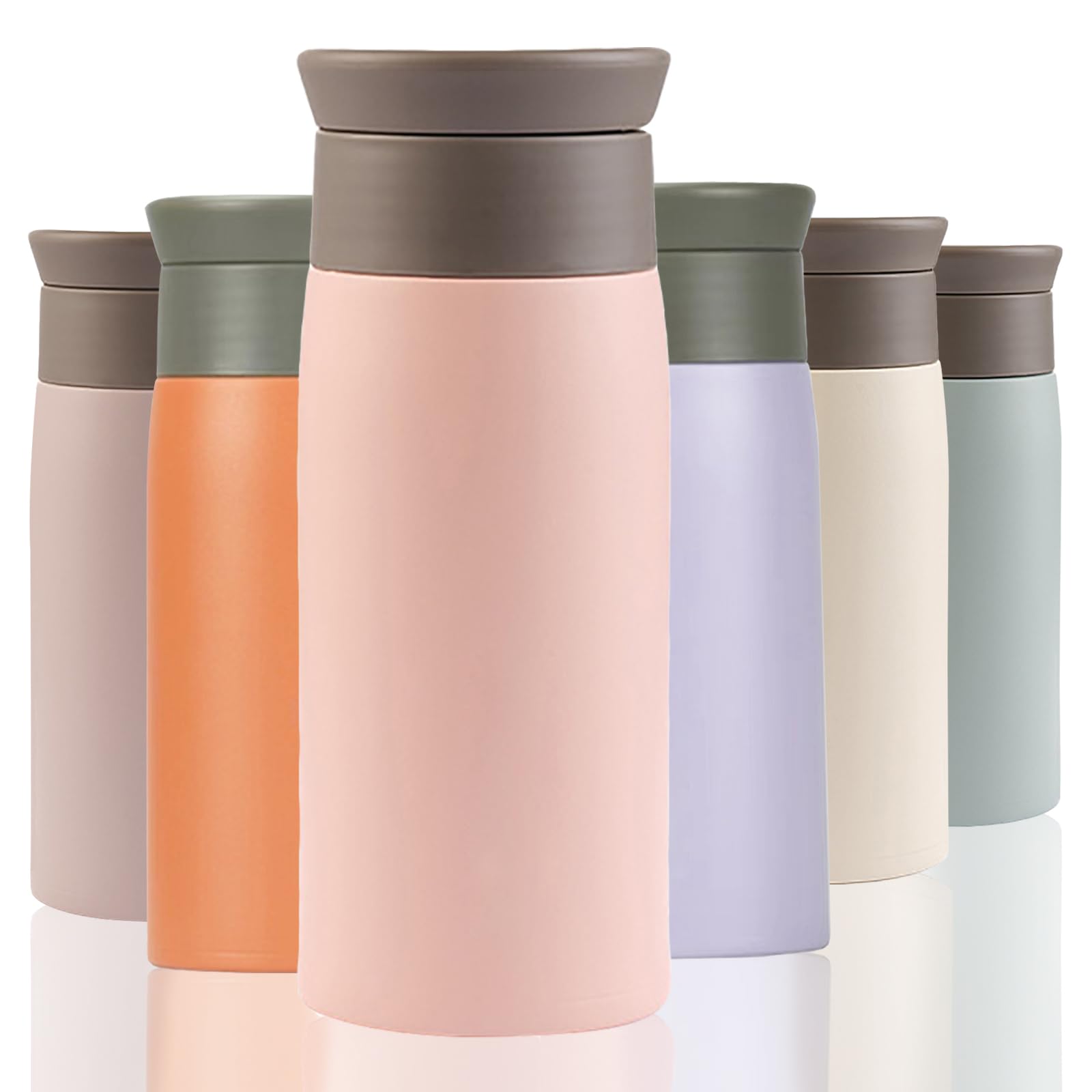 Thermal Flask for Hot Drink, 350ml Coffee Cup Travel Mug, Insulated Travel Coffee Mug, Stainless Steel Water Bottle with Filter, Leak-Proof with Hygienic Drink Opening (Light Pink)