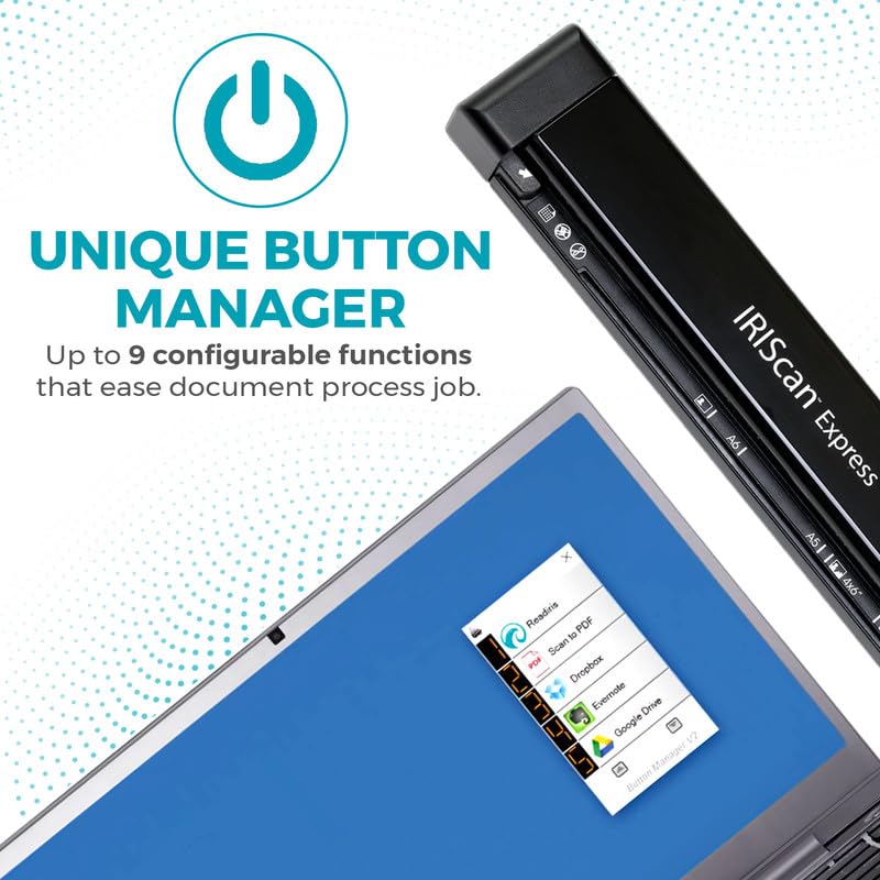 IRIScan Express v4 8PPM Portable Document Scanner - Simplex: Scan Directly to PDF, Word, Excel and Bus. Cards to Outlook. Receipt Scanner for Computers with USB Connectivity (Windows Only)