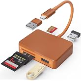 SD Card Reader, 5 in 1 USB-C &amp; USB Card Adapter with SD/MicroSD/MS and Dual USB-A Ports Memory Card Reader for iPhone 17/16/15 Pro Max iPad MacBook Pro/Air M4/M3 Android Phone/Tablet PC (Terracotta)