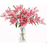 LNHOMY 6 Pack Artificial Lily Flowers Full Bloom Fake Latex Real Touch Artificial Flower Bouquets with 3 Heads Wedding Party Decor Home Décor (Rose Pink)