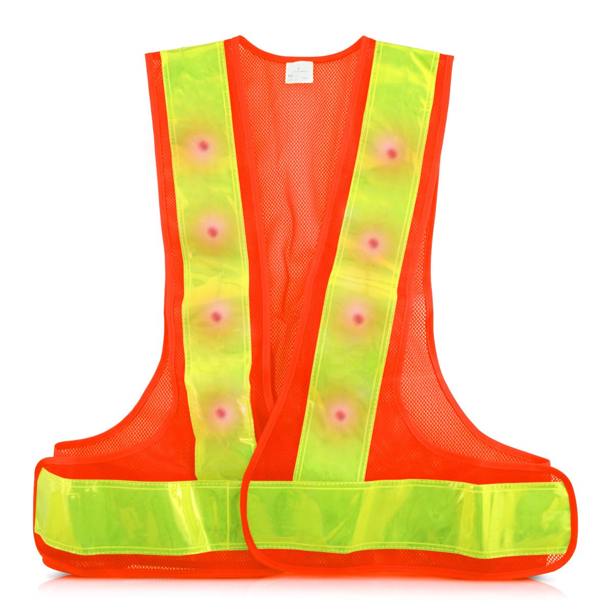 kwmobile LED Light Safety Vest - High Visibility Waistcoat Traffic Outdoor Night Warning Reflector Clothing with Reflective Stripes and 16 LED Lights