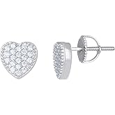 Sterling Silver Womens Cubic-Zirconia Heart Stud Earrings