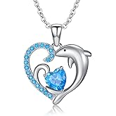 Sonouli Dolphin Necklace for Women 925 Sterling Silver Blue Topaz Birthstone Dolphin Heart Pendant Jewelry Gifts
