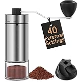 CIRCLE JOY Manual Coffee Grinder with 40 External Adjustable Settings and Ceramic Conical Burr, Portable Stainless Steel Hand Coffee Grinder for Camping, Travel and Espresso