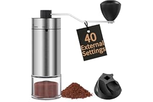 CIRCLE JOY Manual Coffee Grinder with 40 Adjustable Settings, Stainless Steel Hand Coffee Bean Mill with 30g Capacity, Portab