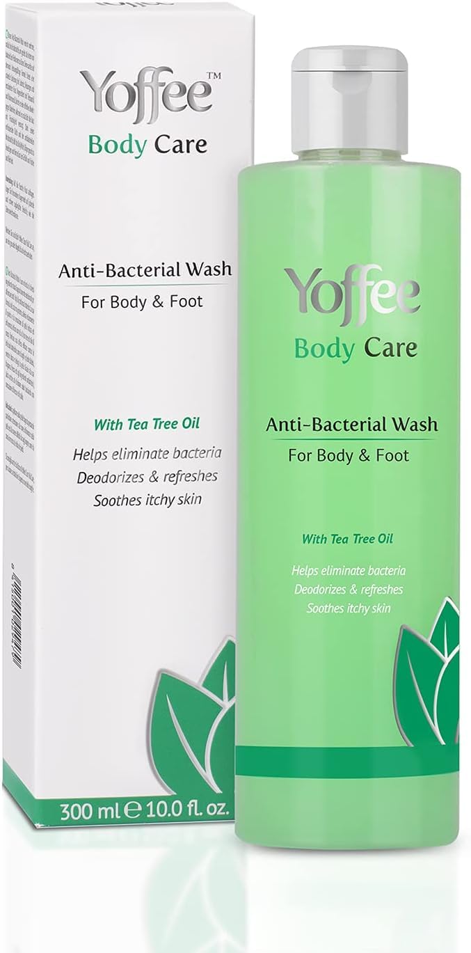 Yoffee Body Care - Antibacterial Wash for Body and Feet - Antifungal with pure Tree Tea Oil and Mint - Eliminates body odour - Relieves itching, irritations and inflammations / 300ml - Made in Spain