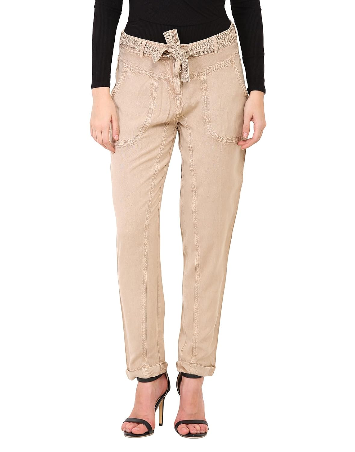 pull on trouser with waist yoke and folded leg opening