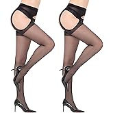 MANZI Suspender Pantyhose for Women 30D Sheer Garter Belt Tights Thigh High Stockings