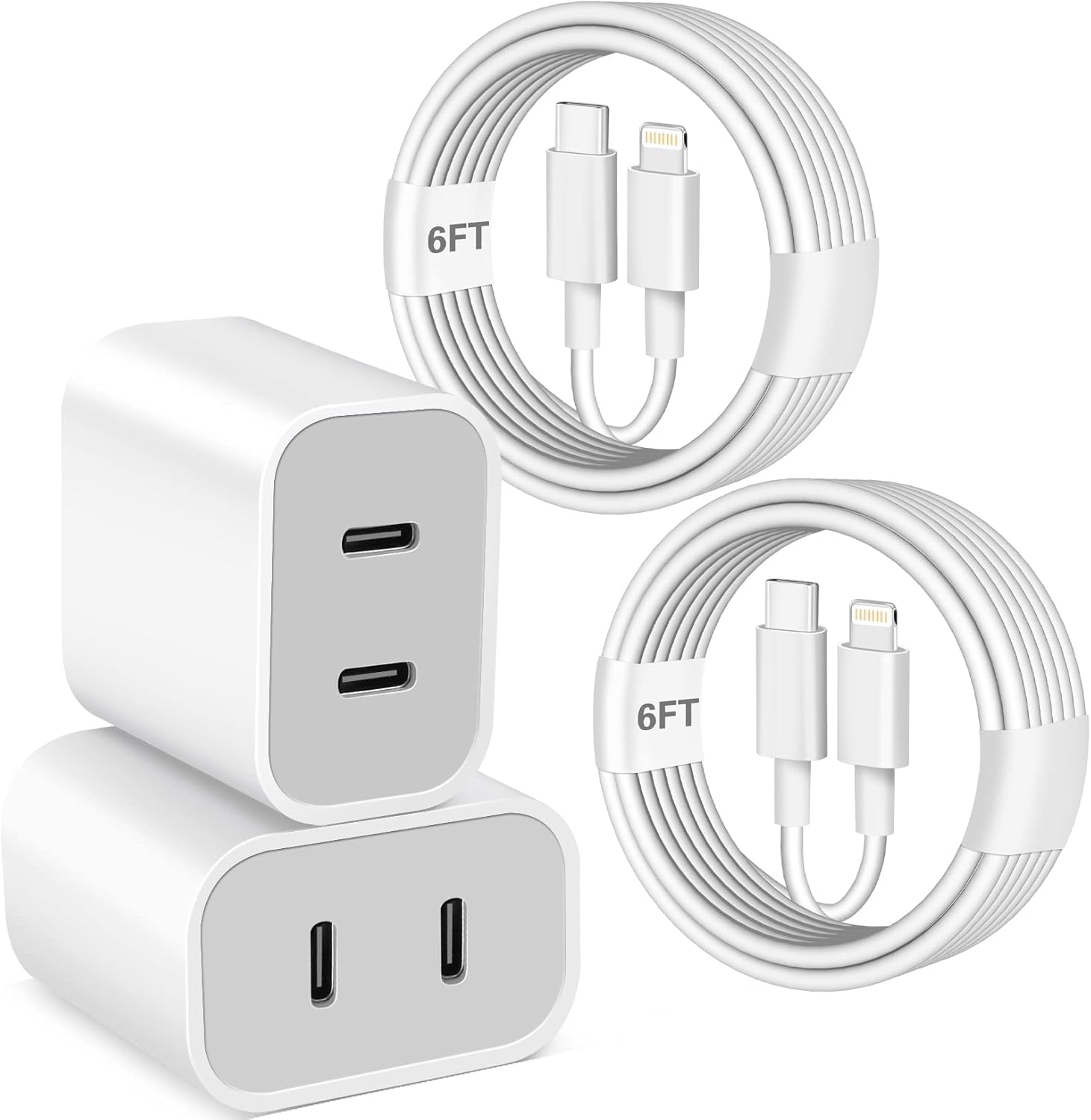 iPhone Fast Charger,Dual Port USB C iPhone Charger Fast Charging [Apple MFi Certified] 2Pack 2in1 Adapter Quick Apple Chargers 6FT Lightning Cable for iPhone 14 Pro Max/13 Pro/12 Mini/11Pro/XS/XR/X/SE