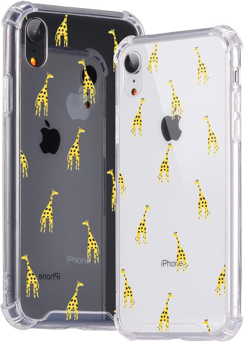 Idocolors Clear Case for iPhone Xs/X with Cute Giraffe Pattern Shockproof Hard Plastic Back + TPU Soft Bumper with Air Cushion Protective Slim Cover Kawaii Animal Cartoon Phonecase