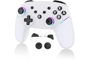 JUNHUAN Wireless Switch Controller for N-S/Lite/OLED/PC/Android/IOS/Steam with Back Paddles/6-Axis Motion Control/Gyro Sensor/Vibration/Wakeup/Turbo, Compatible with Switch 2 (White)