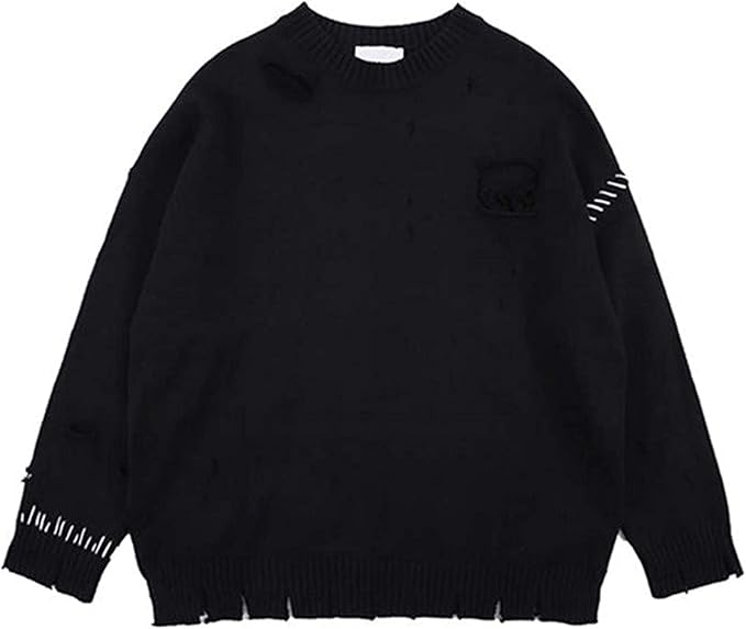 Side Split Ripped Sweater Men Solid Color High Street Men's Sweaters