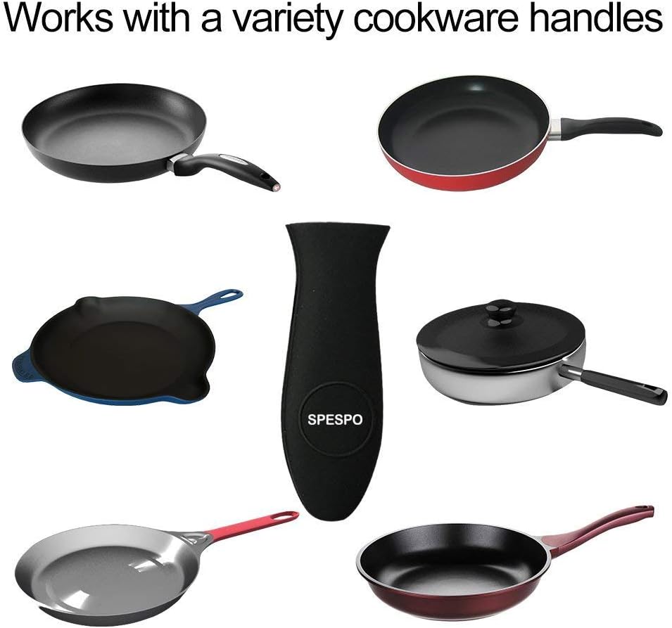 Silicone Hot Handle Holder,Spespo Pan Handle Cover for Cast Iron Skillets & Metal Frying Pans,2 Pack, Black+red, 14,3 x 5 cm - Image 4