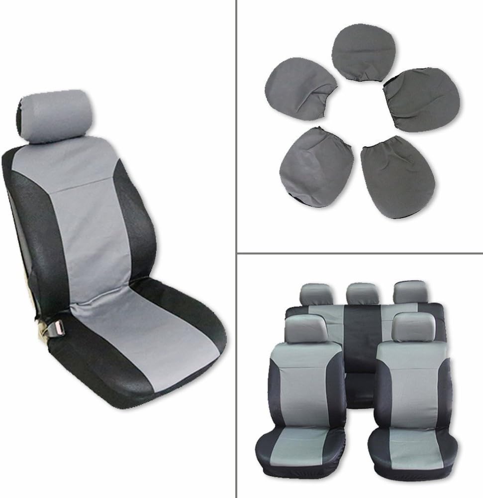 SCITOO Universal Black/Gray Car Seat Cover w/Headrest 9Pcs Breathable