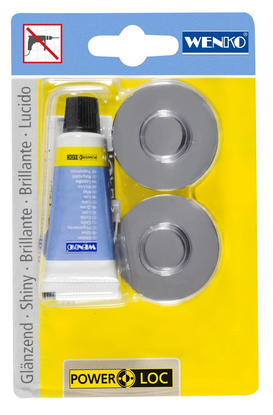 WENKO 20645100 PowerLoc base for Premium & Classic Fixing without drilling, 4 x 1.5 x 4 cm, Chrome