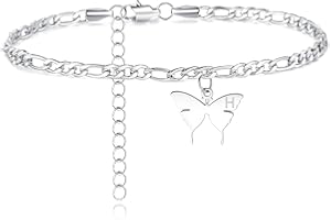 TONY & SANDY Ankle Bracelets for Women - Initial Butterfly Anklet for Women Stainless Steel Figaro Chain Summer Beach Waterproof Foot Jewelry Gifts, Gold/Silver