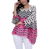 Ckikiou Plus Size Batwing Flowy Semi Sheer Chiffon Blouse Tunic for Women Summer Floral Print Boho Beach Cover ups