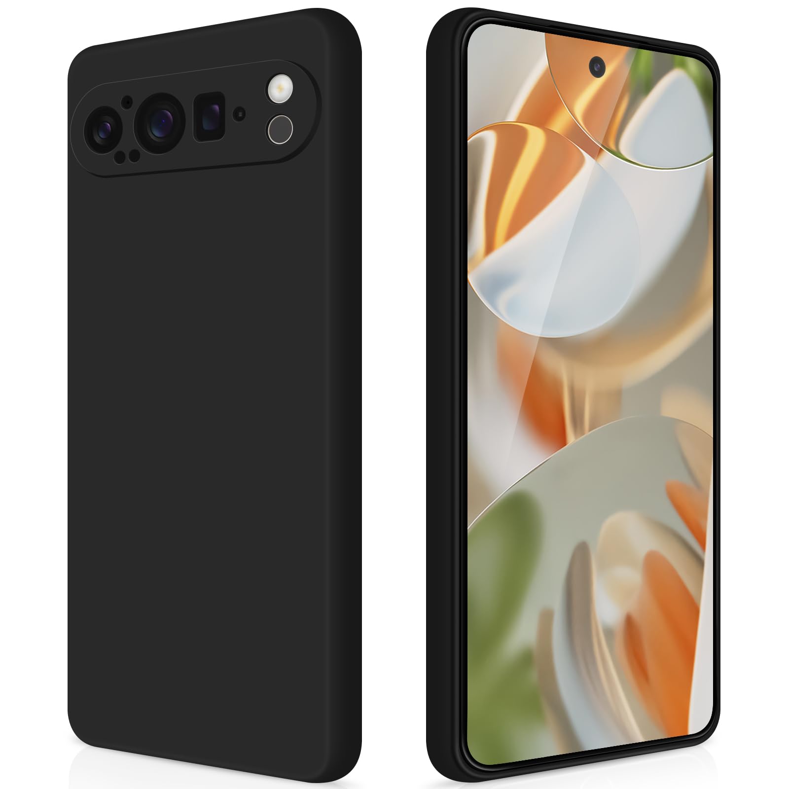 GiiYoon Case Compatible with Google Pixel 9 Pro, Silky-Soft Touch Full-Body Protective Phone Silicone Case, Shockproof Cover with Microfiber Lining, Black