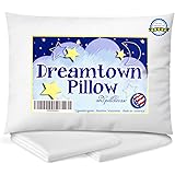 Dreamtown Kids Toddler Pillow with Pillowcase 14x19 White - Chiropractor Recommended. Made in USA. Ideal for Daycare, Baby Cr