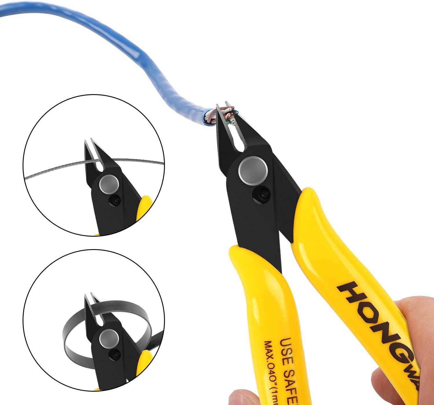 HongWay 1 Pack 170 Micro Wire Cutter, Shear Cutter, Small Side Cutting Clippers with Internal Spring, for Electronics, Heating Wire, Model Sprue, Soft Copper Wire, 5 in, Yellow - - 