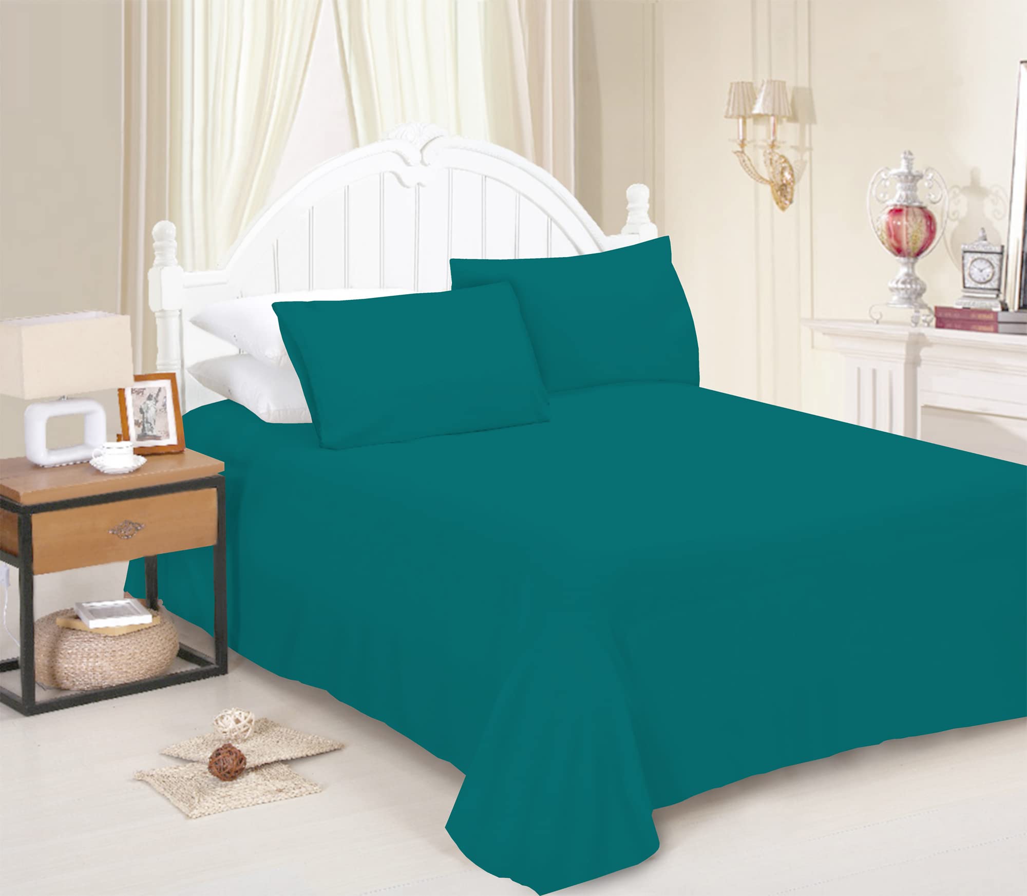 JRI® Flat Sheet- Luxurious Bed Sheet-Breathable-Hypoallergenic-Comfortable Poly Cotton Flat Sheet-Soft Touch Wrinkle Free (Teal-Single) - (Same Day Dispatch)