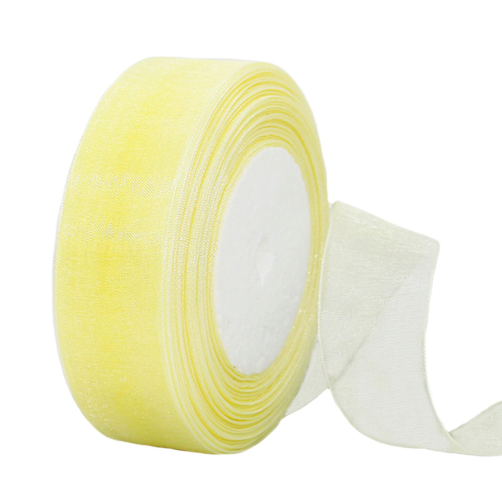 HONGCI Sheer Wide Macaron Yellow Organza Chiffon Ribbon 38mm for Gift Wrapping,45m Clear Hair Birthday Wrap Christmas Crafting,Making Wreath Bows,Wedding, 4 cm