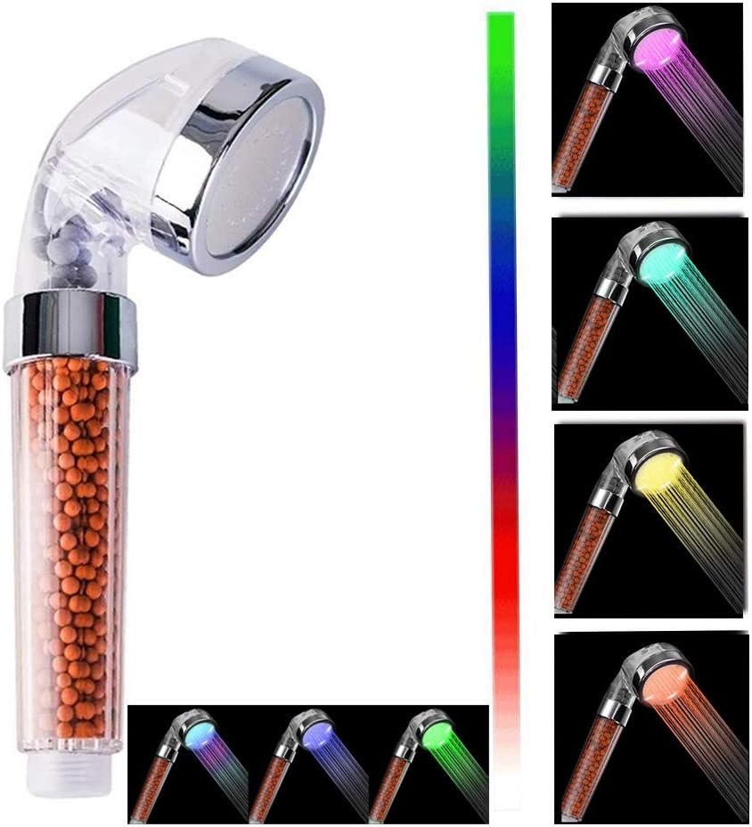 Nosame® Led Shower Head, Ionic Filter Filtration High Pressure Water Saving 7 Colors Automatically No Batteries Needed Spray Handheld Showerheads for Dry Skin & Hair