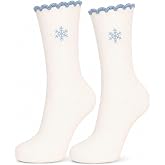 WZMCYGJ Embroidered Novelty Crew Socks Women Wavy Cuff Seasonal Hosiery | Soft knit foot covers featuring cute embroidered motifs and wavy cuffs for holiday parties daily wear and gift giving