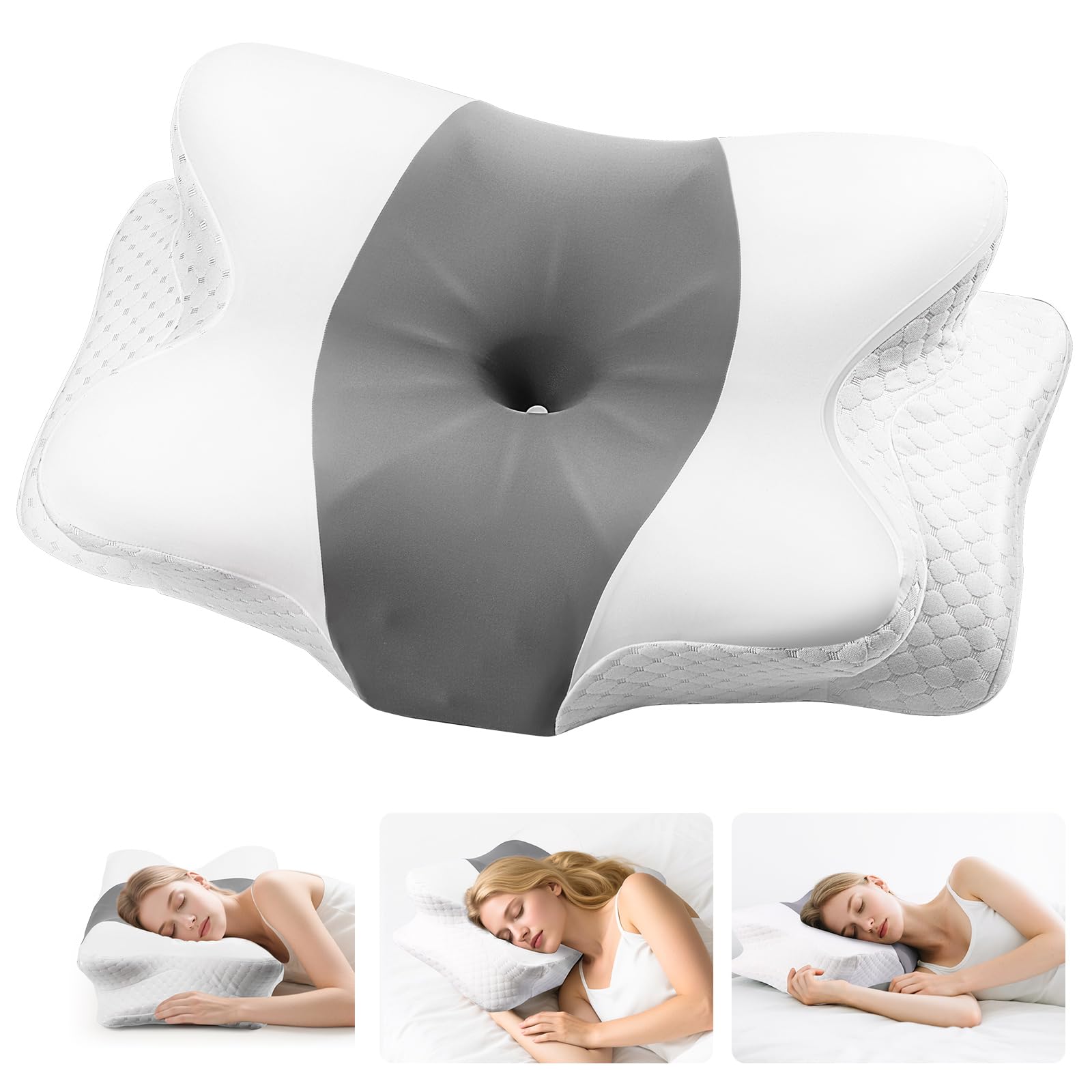 Photo 1 of Oerdoh Dreamers Relief Pillow - Cervical Neck Pillow for Neck Pain Relief, Memory Foam Ergonomic Pillow, Side Sleeper Pillow for Office, Travel & Home