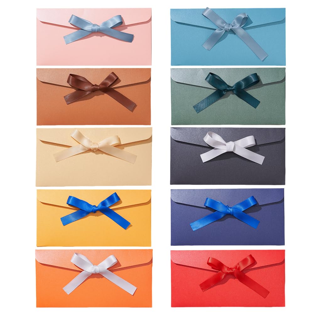 10 PCS Bow Envelopes Retro Gift Envelopes Kraft Paper Coloured Envelopes with Ribbons Invitation Envelopes for Festival Party Invitations Greeting