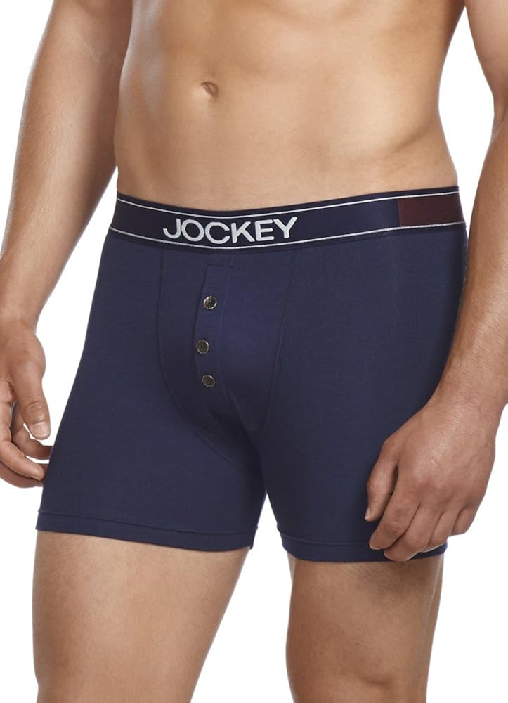 Jockey Men's Underwear Genuine Denim Boxer Brief with Fly, Navy, S at