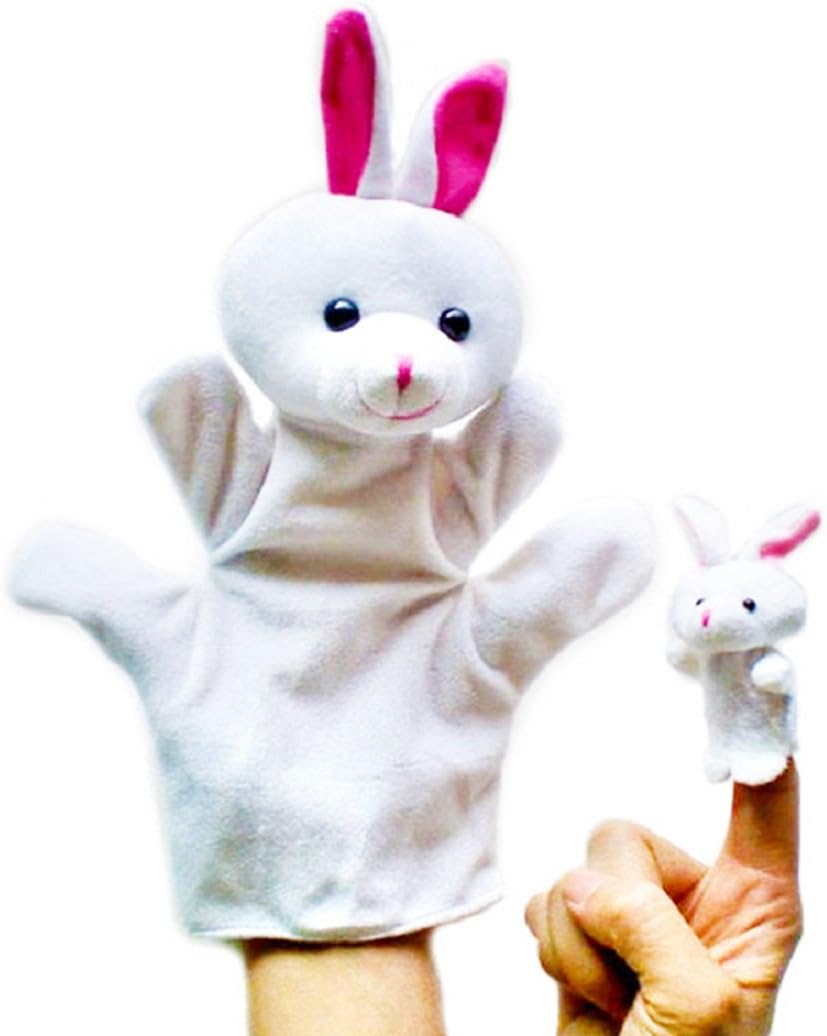 MOXO Animal Hand Puppet and Finger Puppet Pack of 2 (White)