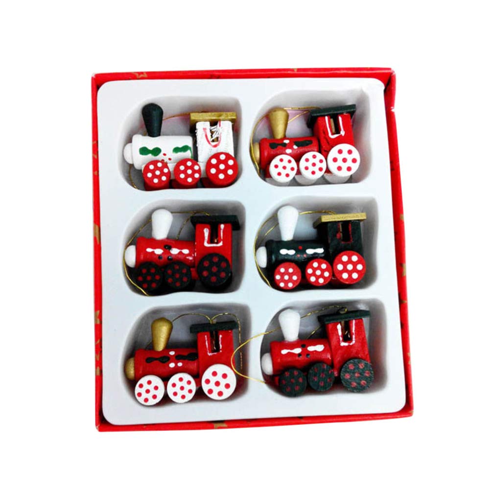 TOYANDONA 6 Pieces Christmas Decorations Wood Painted Train Set Christmas Tree New Year Hanging Decoration Kids