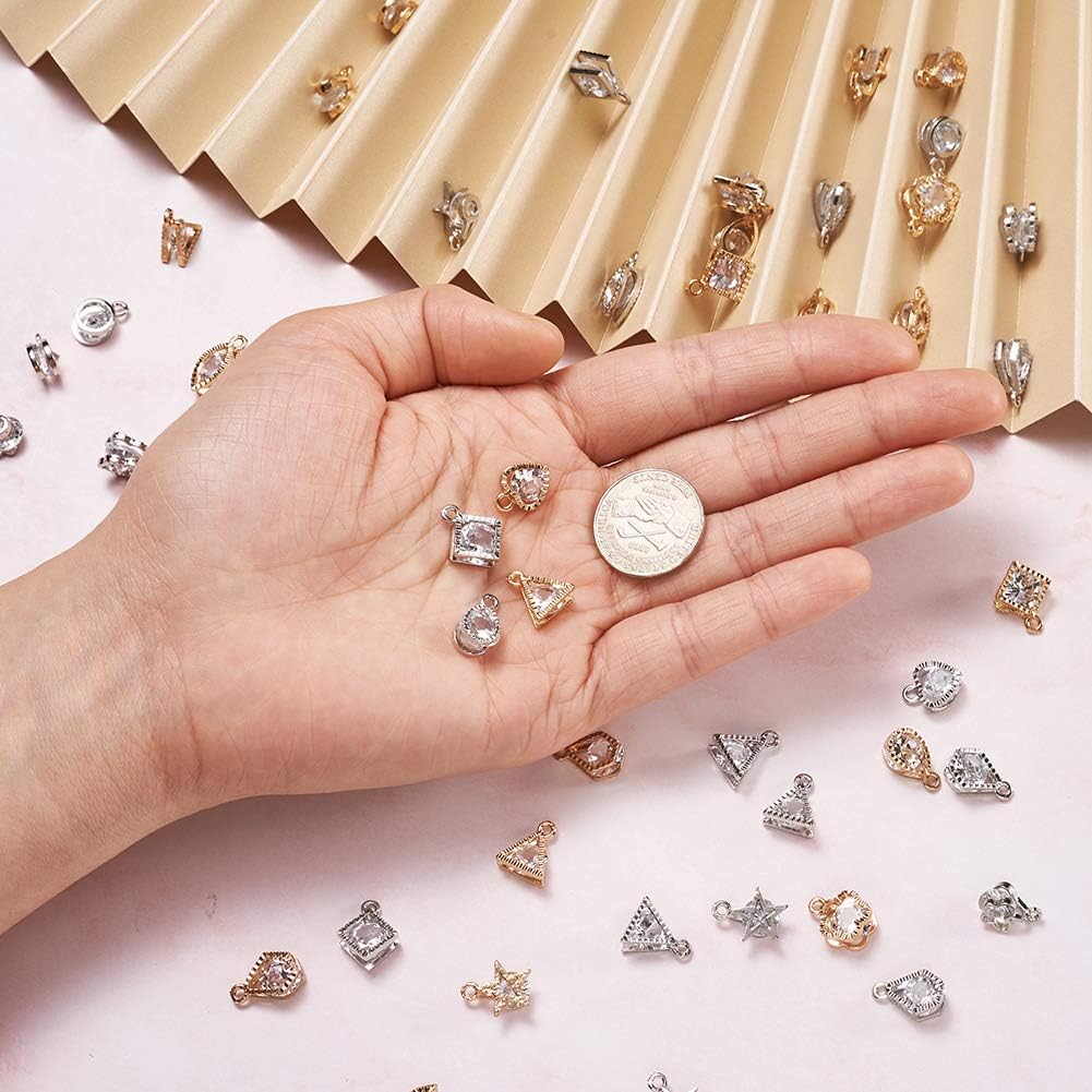 Craftdady 80pcs Cubic Zirconia Crystal Charms 10 Styles Geometric Tiny Rhinestone Diamante Pendants with Mixed Colors Metal Frame for Necklace Earring Jewelry Making - Image 5