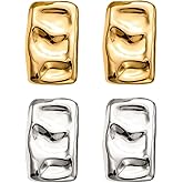 Chunky 14K Gold Plated Rectangle Stud Earrings for Women, Dainty Thick Stud Earrings, Minimalist Geometric Earrings for Women