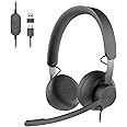 Logitech Zone 750 Wired On-Ear Headset with Advanced Noise-canceling Microphone, Simple USB-C and Included USB-A Adapter, Plug-and-Play Compatibility for All Devices