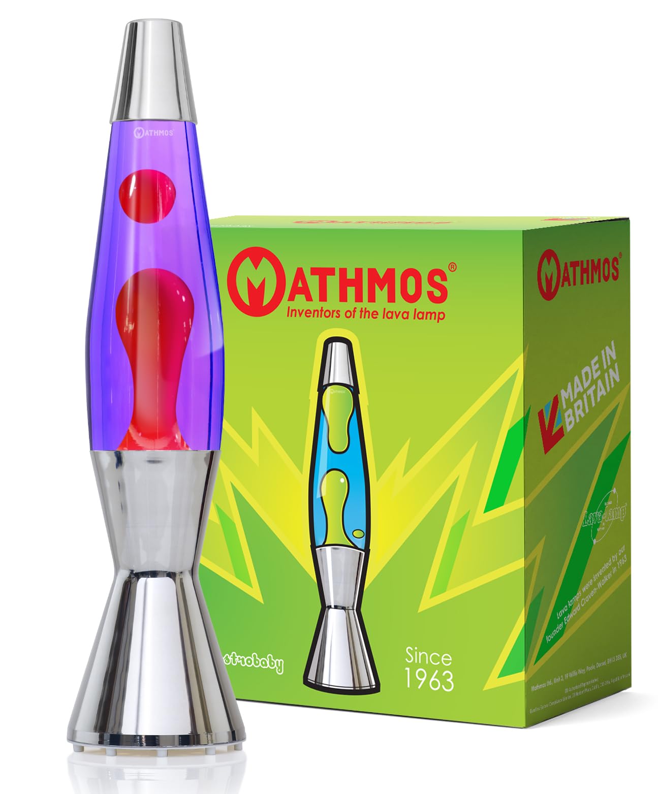 MATHMOS Astro Baby Lava Lamp Silver | Made in Britain Since 1964 | Violet & Red Lava Lamps | Unique Lava Lamp Formula | Made to The Highest Safety Standards