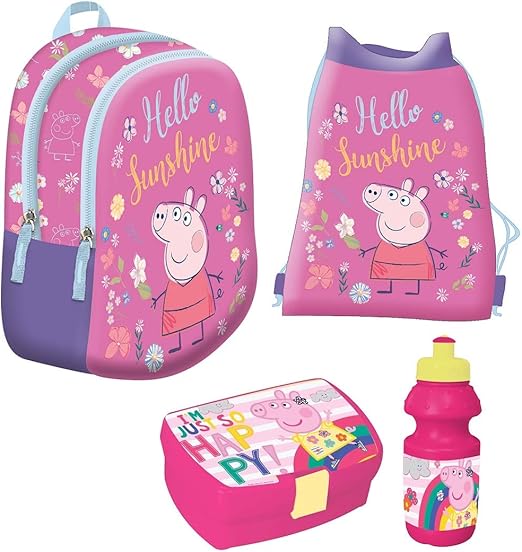 Peppa Pig Backpack Set with 3Piece Glitter Set with Sandwich Box and