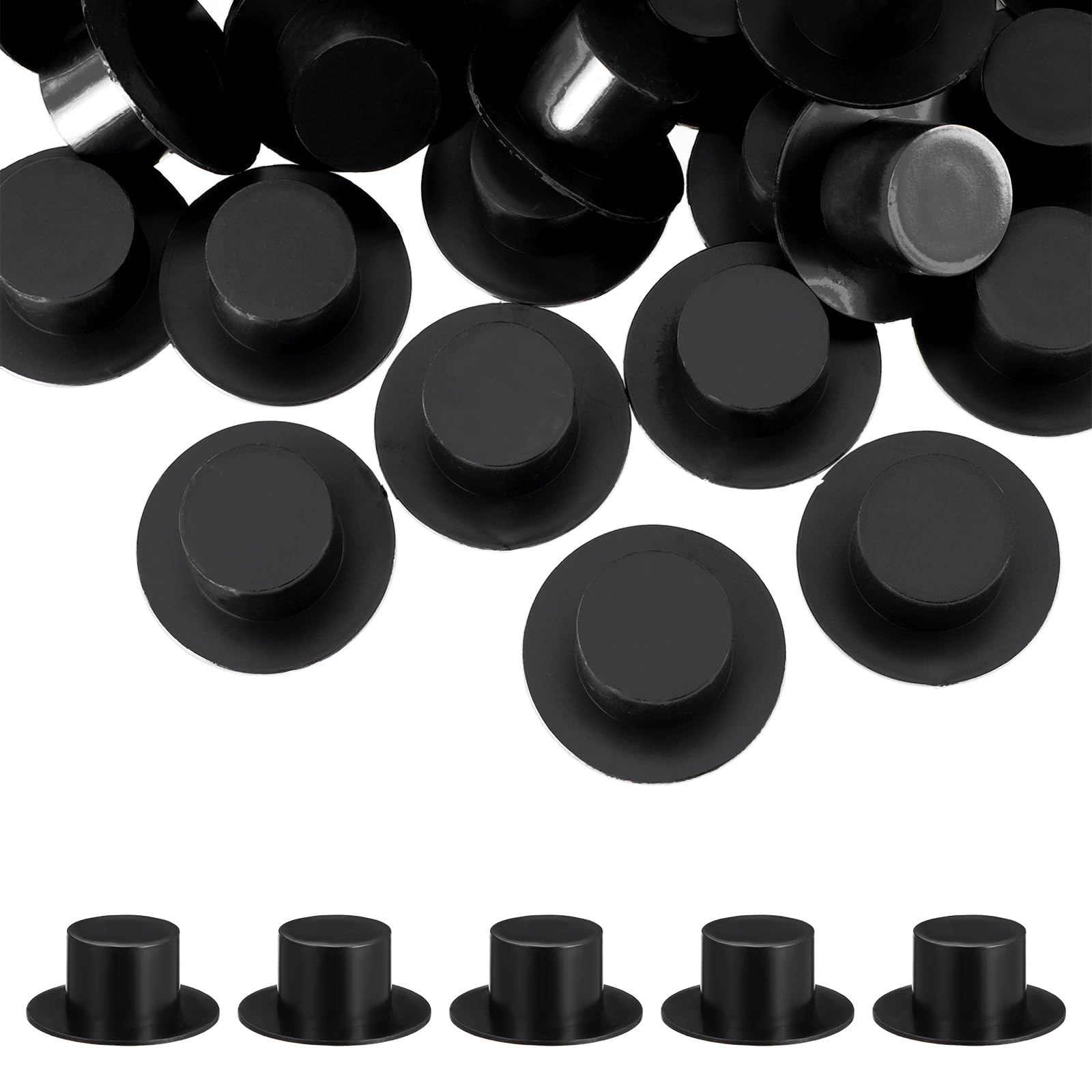 NUOBESTY 50pcs Mini Top Hats Tiny Black Clown Hats for Christmas Party Snowman Doll Wine Topper Covers DIY Craft Project Decorations