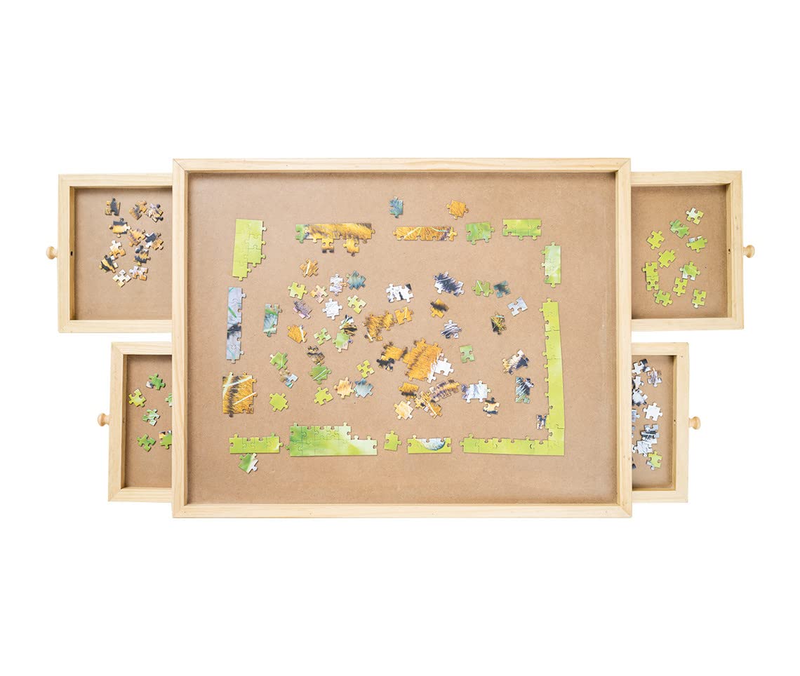 Puzzletisch bis zu 500 Teile - mit 4 ausziehbaren Schubladen - tragbares Puzzle Brett aus Holz - einfach verstaubau - Erwachsene & Kinder