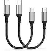 Adiceve Short USB C to USB C Cable 6 inch, 2 Pack Braided USBC to USBC Cable Fast Charging, Type C Charging Cord Compatible w