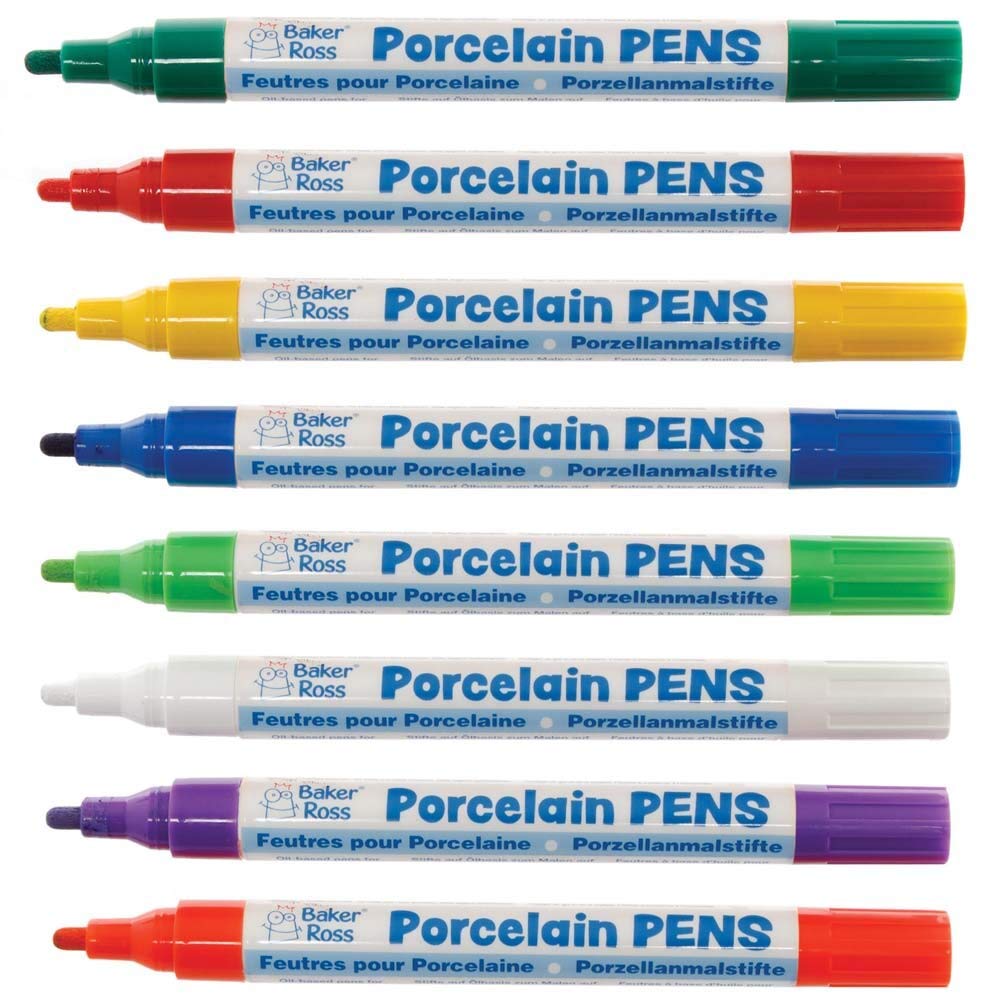 Baker Ross AX933 Rainbow Porcelain Paint Pens - Pack of 8, Arts and Crafts Supplies, Acrylic Markers for Kids, Paint Markers for Children