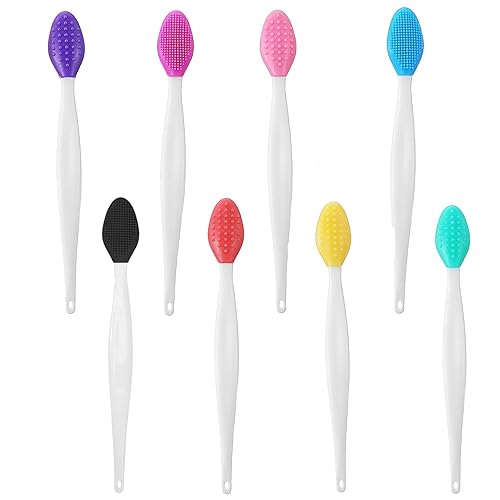 8 PCS Pore Brush, Silicone Exfoliating Brushs,Lip Brush Tool, Nose Blackhead Clean Lip Scrubber Tool, Double-Sided Lips Scrub Brushes for Men Women Dark and Chap Lip