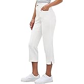 luvamia Capri Jeans for Women Trendy High Waisted Side Slit Casual Relaxed Fit Stretchy Denim Summer Jean Capris Pants