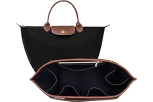 ZTUJO Bag Organizer Insert For Longchamp le pliage, Premium Felt LongChamp Organizer Insert, Compatible with Longchamp Le Pliage Energy,Shoulder Bag,Top Handle, Xtra(Black, Large)