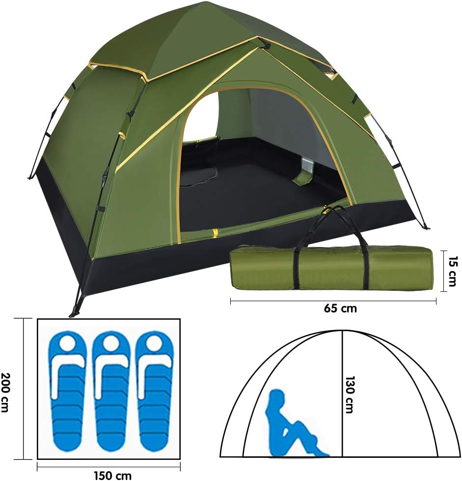 GEEDIAR 3-4 Person Instant Pop Up Tent - Upgraded Waterproof & UV Protection, Army Green, 210 x 210 x 135 cm (81 x 77 x 52 in) - Image 3