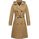 Garemcy Women's Long Waterproof Trench Coat Double Breasted Classic Lapel Coat Belted with Detachable Hood