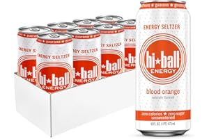 Hiball Energy Seltzer Water, Caffeinated Sparkling Water Made with Vitamin B12 and Vitamin B6, Sugar Free of 16 Fl Oz(Pack of 8), Blood Orange