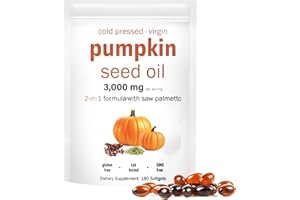 MERUTIN Pumpkin Seed Oil 2 in 1 with Saw Palmetto,3000mg Per Serving,180 Softgels Pure Virgin Oil,Supports Hair, Urinary, Bladder & Prostate Health,Essential Fatty Acids & Phytosterols | Non-GMO (180 Count)